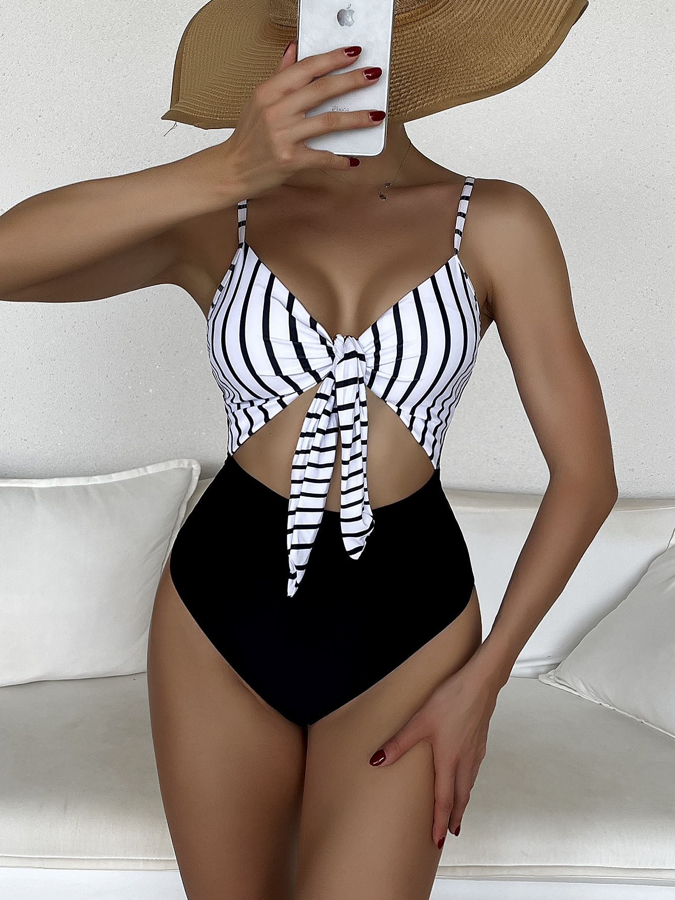 116g Weight Polyester Fabric Type Swimming Occasion Printing, Stripe, Solid Color Pattern Women'S Gender Women's Printing Stripe Solid Color One Piece 1