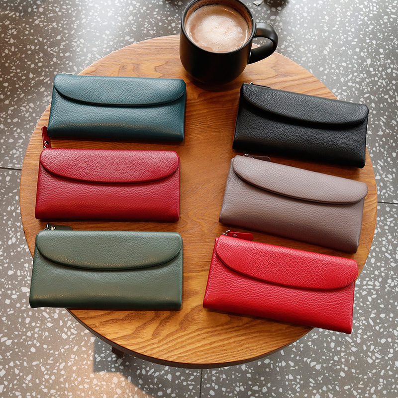 New leather wallet women's long folding top layer leather wallet large capacity card bag foreign trade cross-border wholesale