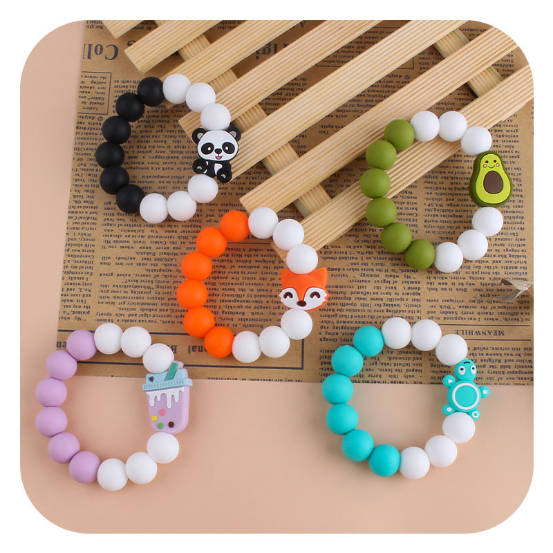 Nuevo DIY creativo de dibujos animados de silicona juguete bebé animal de dibujos animados aguacate pulsera de silicona teether stick