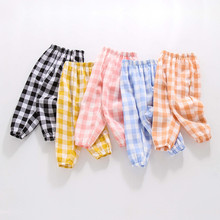 儿童休闲裤2022夏季新款韩版宽松格子长裤女童棉质灯绒裤男童裤子