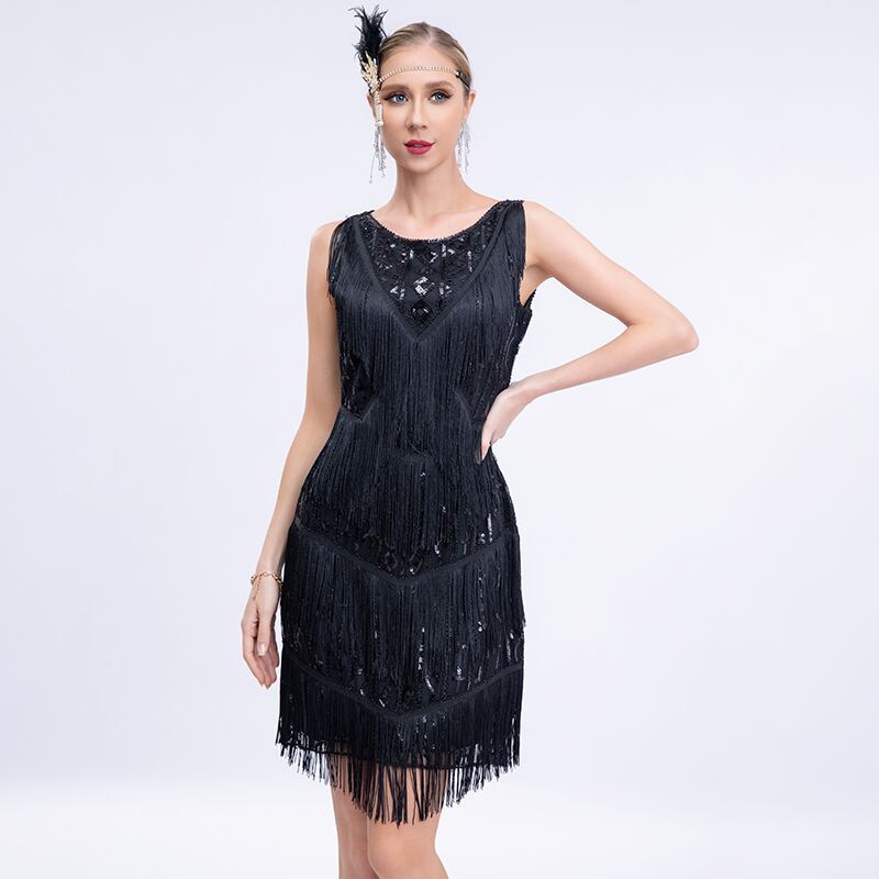 1920 European and American Retro Sequin Dress Gatsby Ball Tassel Dress Party Party Beaded Toast Dress