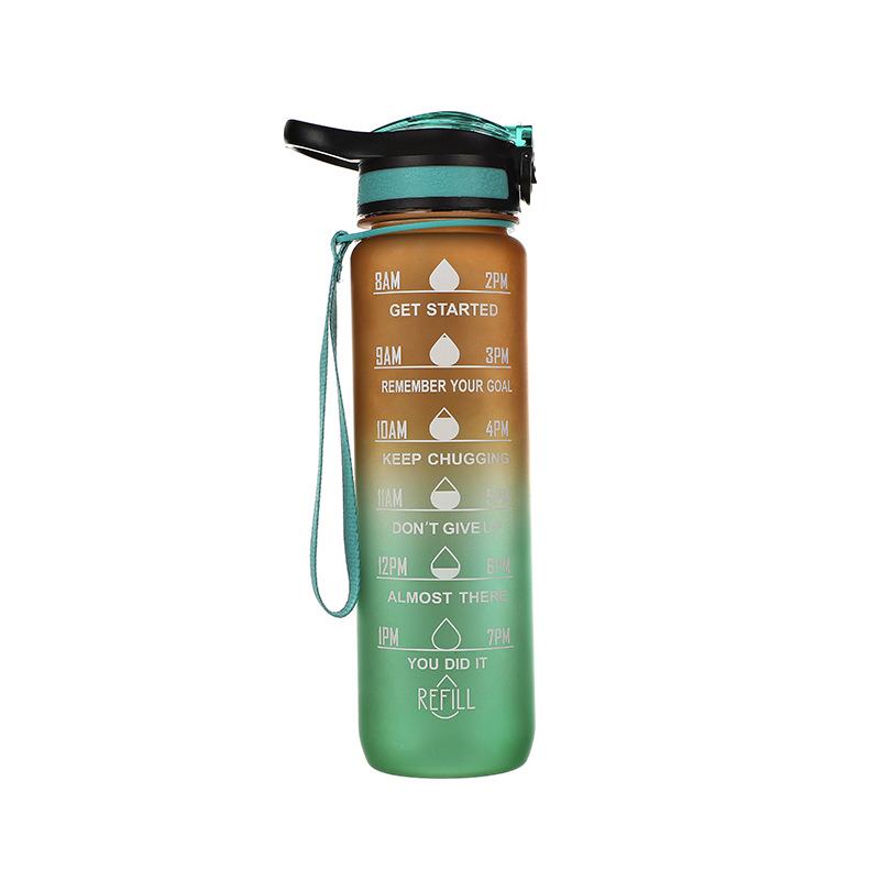 Botella de agua deportiva de plástico de gran capacidad de Amazon, con tapa de rebote, diseño degradado de color, portátil para exteriores, personalizable.