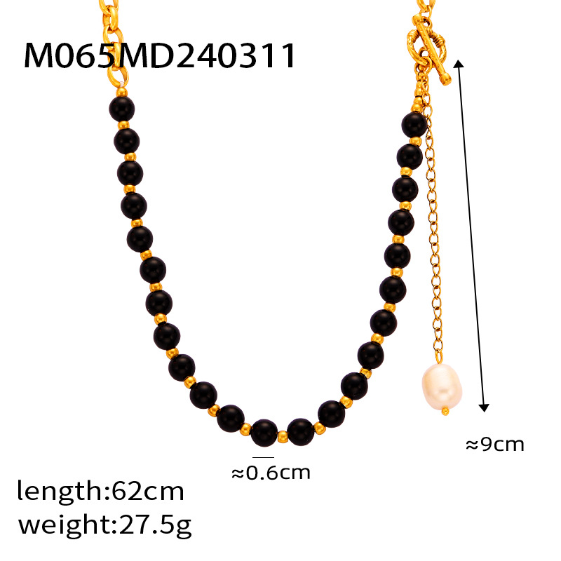 32g Weight Elegant Simple Style Geometric Natural Stone Titanium Steel 18K Gold Plated Necklace In Bulk