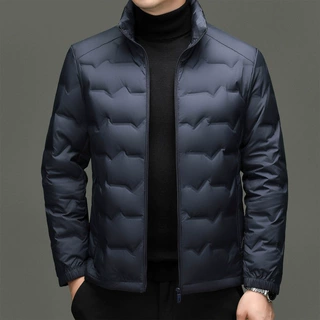 男士立领轻薄羽绒服冬季中年爸爸装防寒保暖简约百搭通勤外套冬装