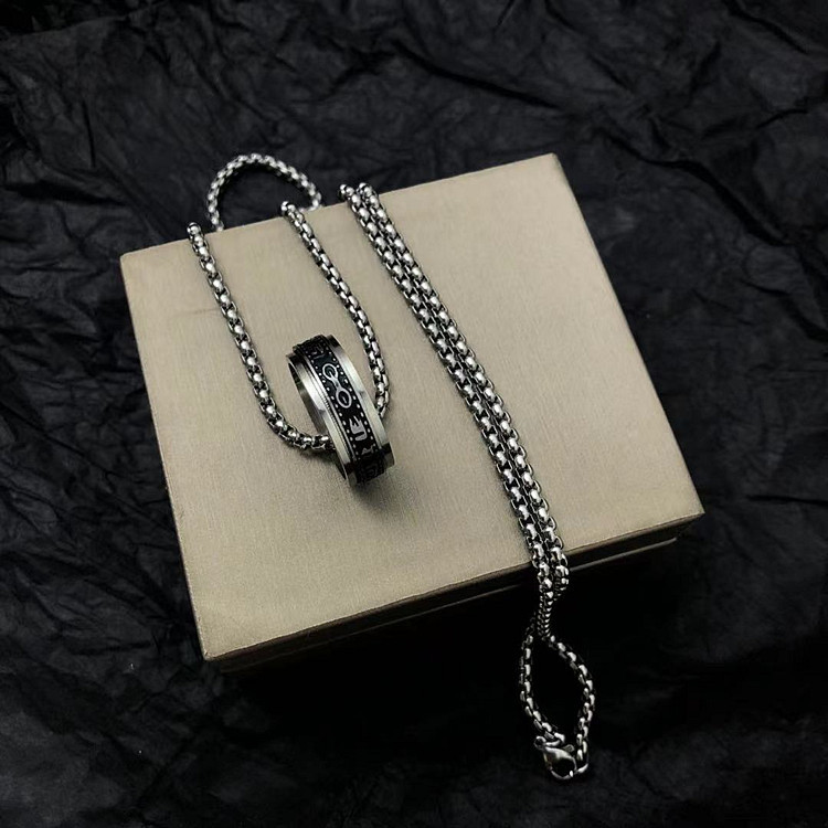 Fashionable versatile accessories, inspirational double-layer six character truth titanium steel ring, men's and women's_voghion.com