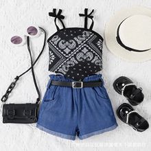 ɫӡ+ţжѝBlack print halter + denim shortsѝ