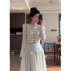 2025秋新款淑女高级两件套小香风气质修身条纹针织上衣半裙套装