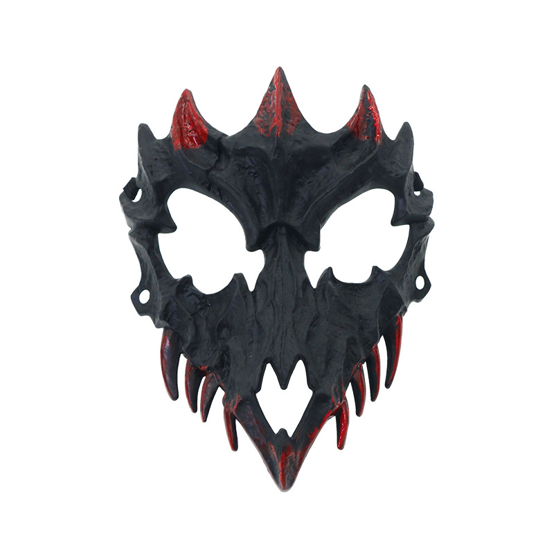 fiesta máscara de esqueleto dientes largos demonio esqueleto mitad cara máscara de lobo detrás máscara gigante disfraz de Halloween