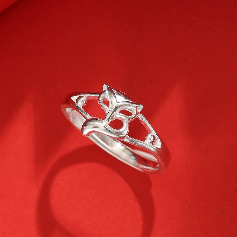 999 стерлингового серебра Little Fox Ring Ladies Личная личность Открытие указательного пальца