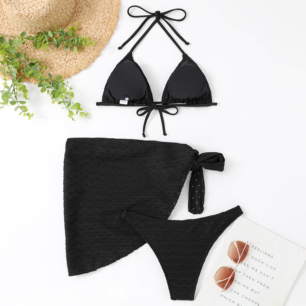 Polyester Fabric Type Skirt Sets Sets Type Women's Sexy Solid Color 3 Piece Set Bikinis