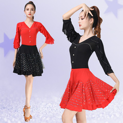 Latin dance tops for women, fashionable modern dance square ballroom dance jitterbug dance clothes new diamond-encrusted beautiful dance clothes