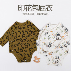 跨境春秋宝宝打底衣轻薄透气儿童三角爬服批发新生婴儿印花包屁衣