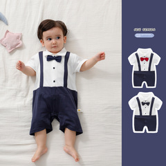 Ins Children's Summer Gentleman Baby Thin Cotton 0-12 Months T-shirt Baby Onesie