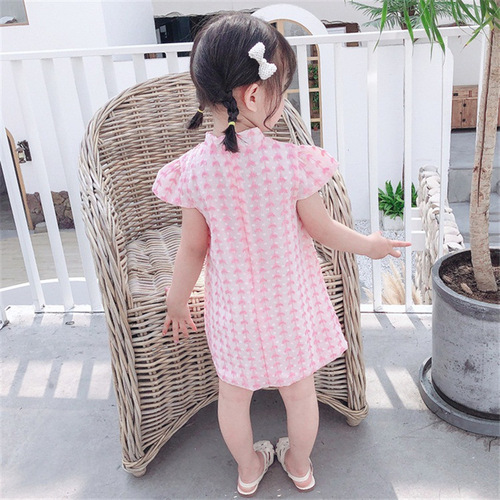 Girls' cheongsam skirt children's summer dress baby summer Chinese style summer style children's short-sleeved lace dress