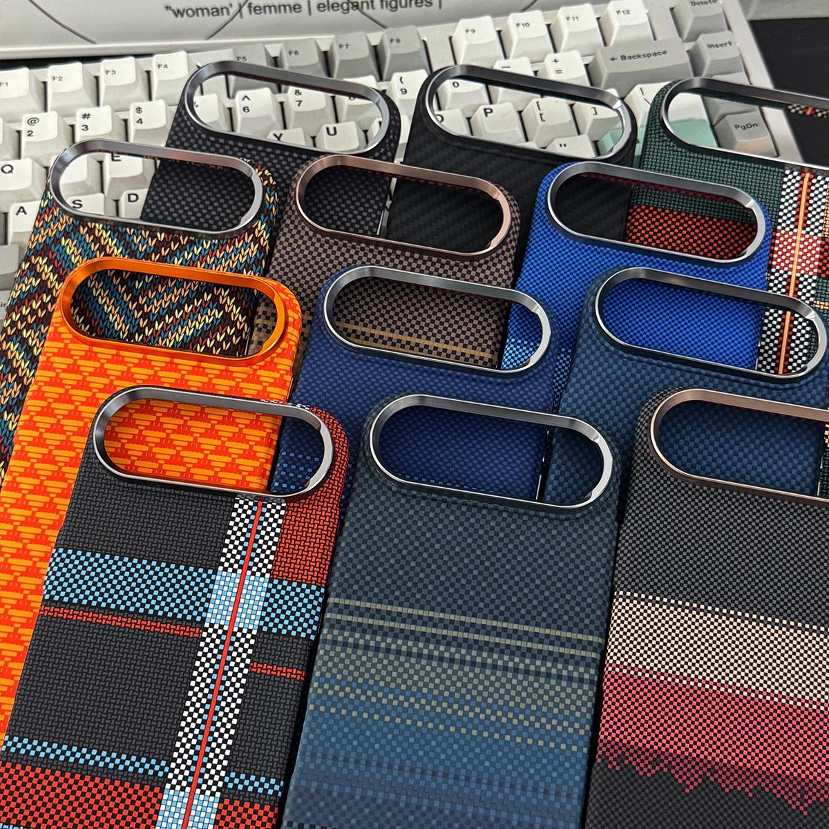 Skin-Feel Kevlar Magnetic Suction Case Suitable for iPhone 18 Pro Max Sunset Plaid Pattern Phone Case Apple 17 Air Full Coverage