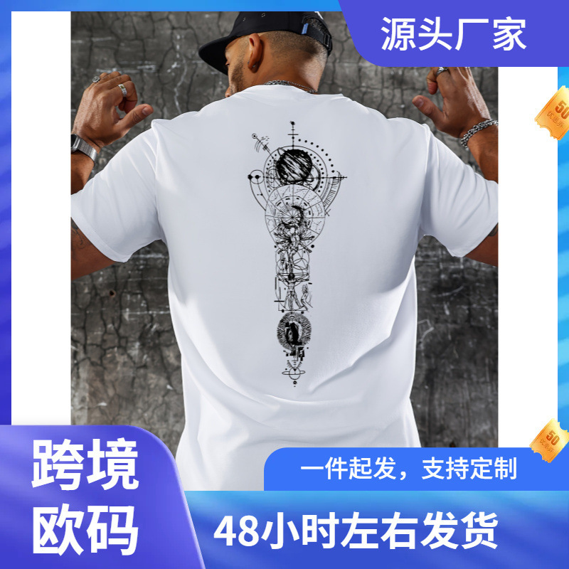 2024 New Foreign Trade Creative Printing Men's Short-sleeved T-shirt MOON Casual Crewneck Top T-shirt Spring and Summer Series