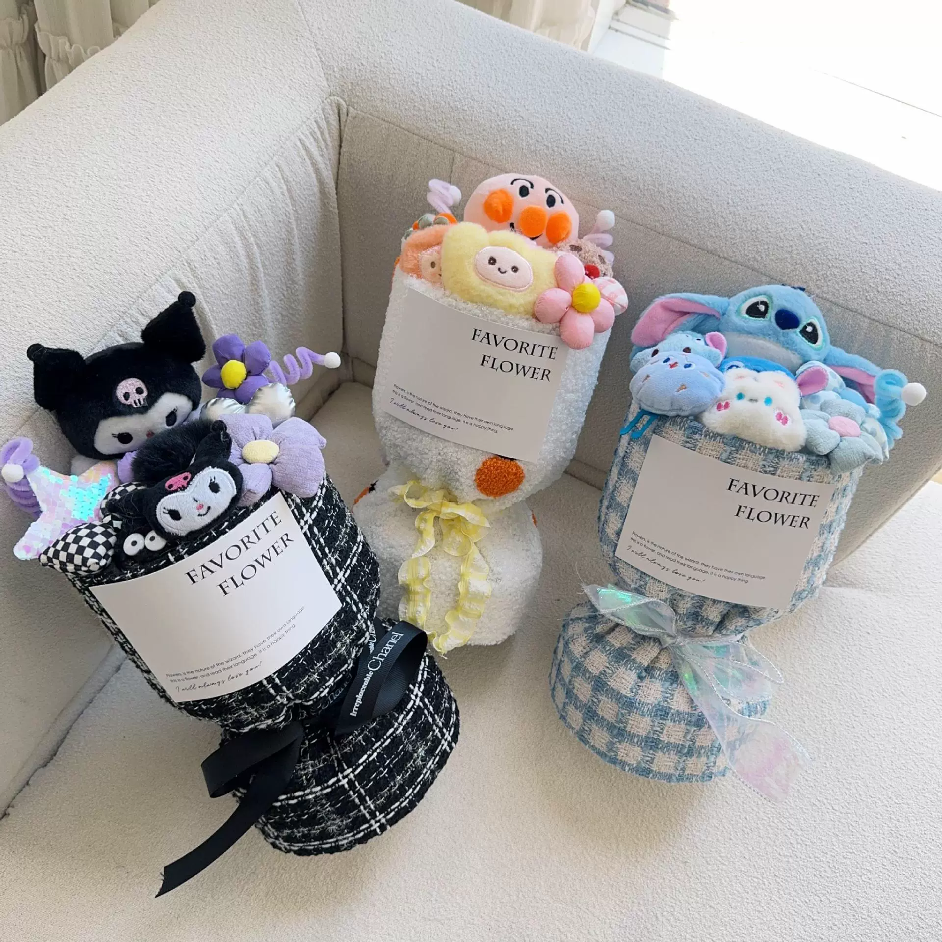 Плюшевый букет (Sanrio) assorted мультяшные куклы в льняном мешке с открыткой — подарок друзьям