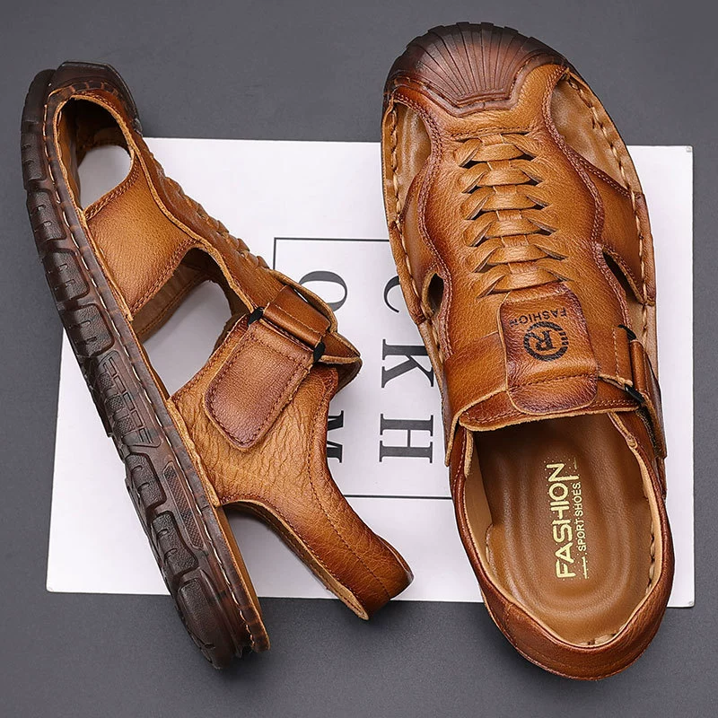 Сандалии из воловьей кожи, мужские летние уличные сандалии Baotou, повседневная пляжная обувь, мужские нескользящие мужские тапочки на мягкой подошве с полой подошвой