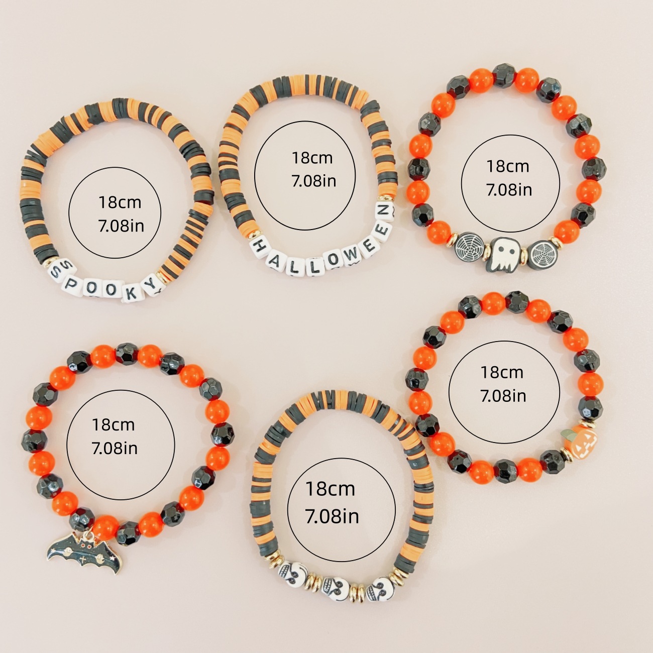 Ensemble de bracelets en perles thème halloween citrouille fantôme_voghion.com