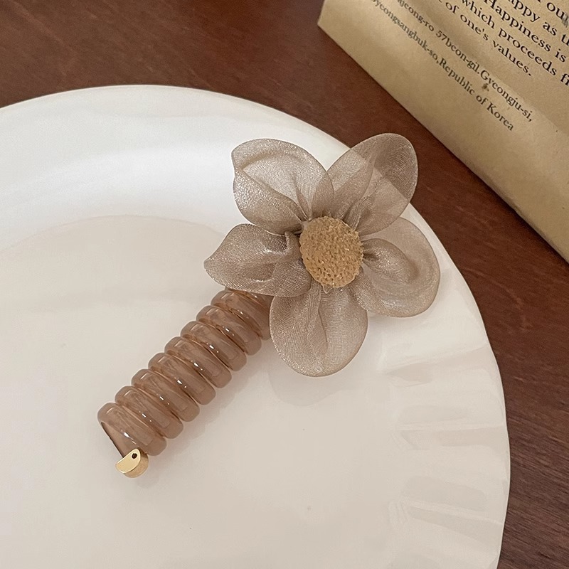 Banda de pelo de malla de alto grado temperamento femenino flor rhinestone línea telefónica cuerda de pelo accesorios para el cabello 2024 nueva cuerda de pelo de cola de caballo alta