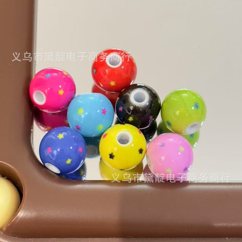 12mm印刷星星圆珠串珠 diy儿童手链饰品配件手机绳钥匙扣项链材料|undefined