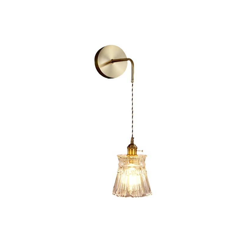 lámpara de pared dormitorio lámpara de cabezal de cama de cobre francés luz de vidrio lujoso luz de atmósfera moderna y minimalista lámpara de pared de fondo de sala de estar L271