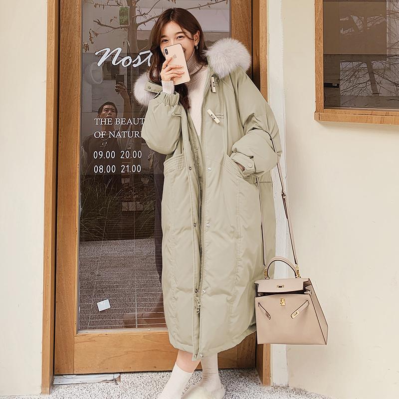 超好看韩系牛角扣羽绒服女冬过膝中长款2025新款设计感小众厚外套