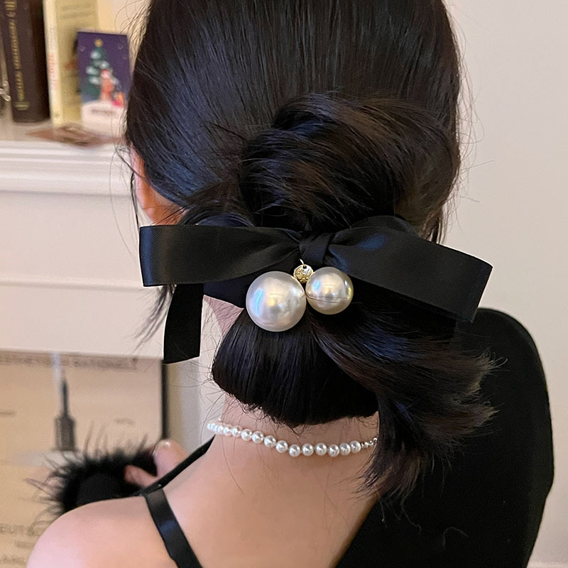 Coletero con lazo y perlas elegante accesorio para el cabello_voghion.com