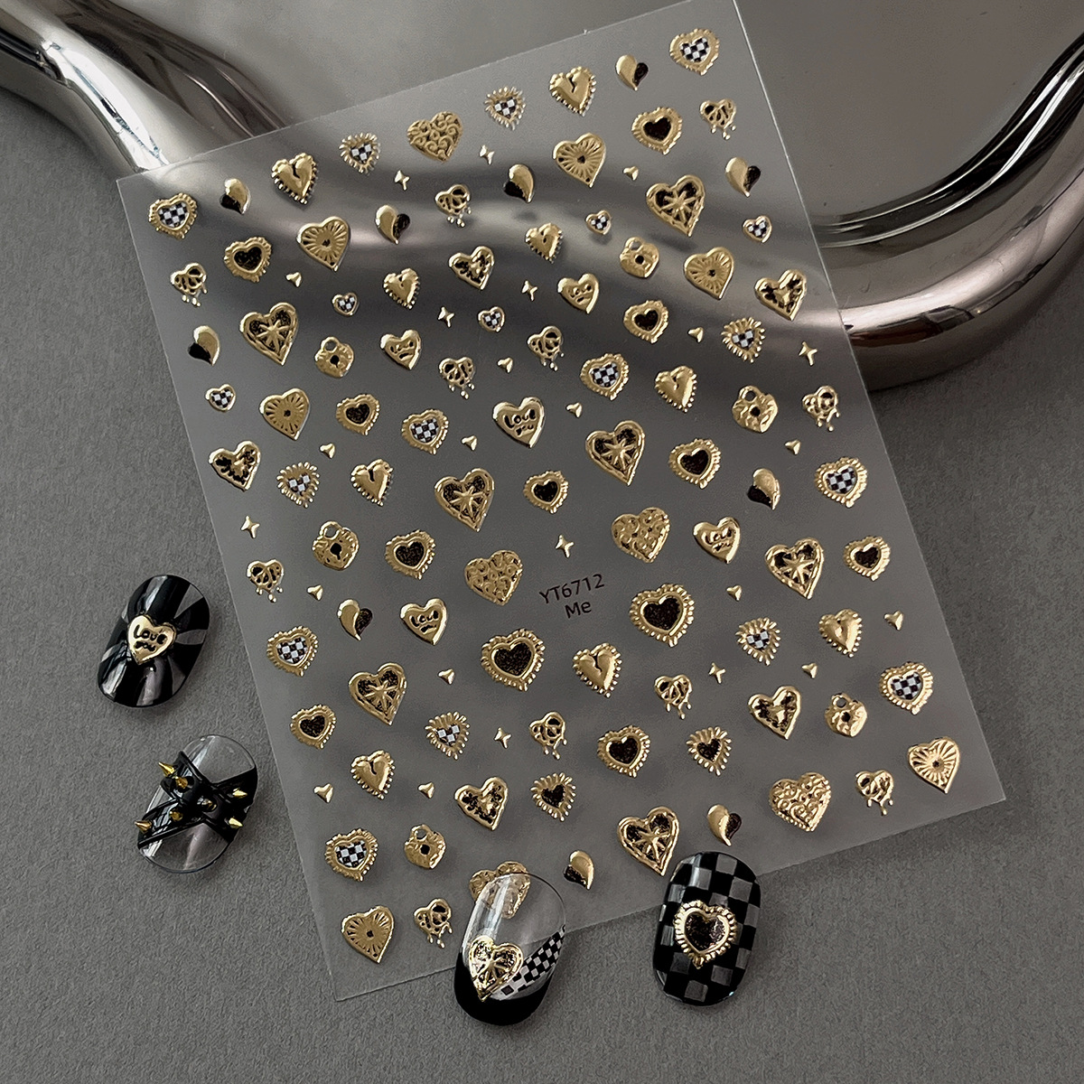 YITU蚁图烫金爱心美甲贴纸简约精致复古流行款背胶装饰贴纸YT6712