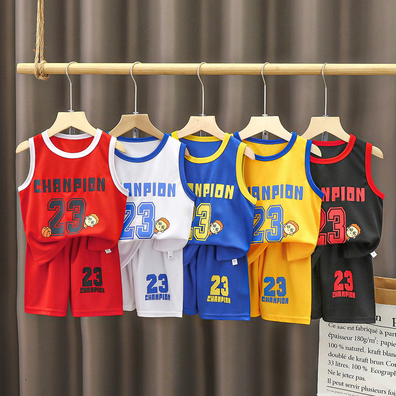 Children's Basketball Suit Boys' Vest Sports Quick-Drying Clothes Medium Large Sleeveless Two-Piece Set Girls Summer Short-Sleeved