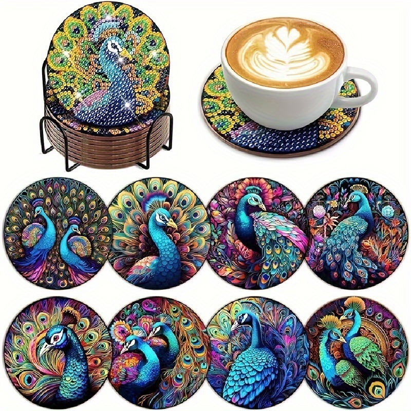 Diamante de dibujos animados almohadillas de taza letras rojas textura de madera hecha a mano puntos de perforación aislamiento térmico antideslizante diamante juguetes de pegatinas