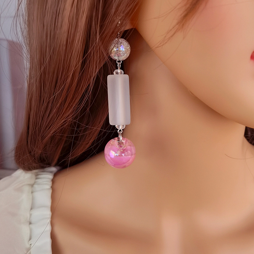 Sweet cute acrylic round bead earrings women's long rectangular pendant earrings fashion daily wear earrings