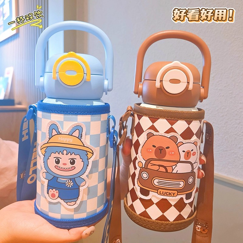 Nuevo doble bebida de acero inoxidable 316 alto valor facial lindo conejo portátil paja dibujos animados taza de agua para niños taza de agua para estudiantes