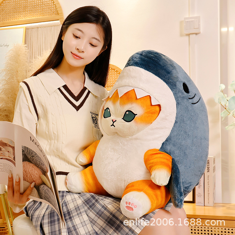 Dibujos animados tiburón gato transformación muñeca tiburón gato muñeca niños dormir almohada muñeca peluche juguete regalo creativo