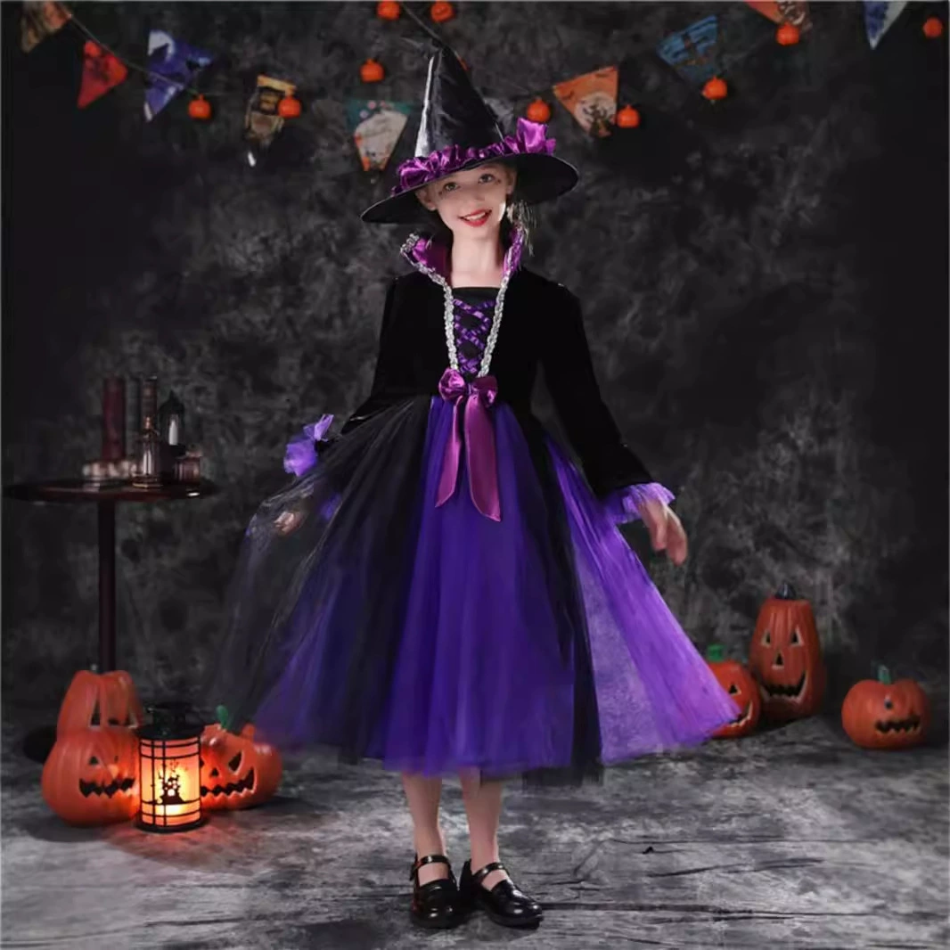 Новый Хэллоуин детский костюм для девочек косплей ведьмы одеваются костюмы демона вампир макияж платье