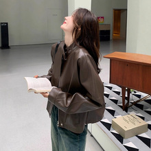 美拉德咖色小皮衣外套女2025秋季新款高级感炸街小个子机车服夹克