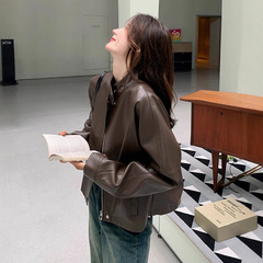 美拉德咖色小皮衣外套女2025秋季新款高级感炸街小个子机车服夹克