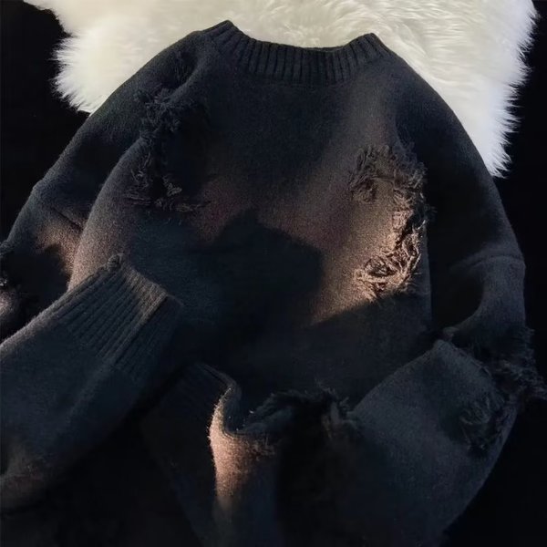 Demi-season retro Japanese knitted sweater with a round collar