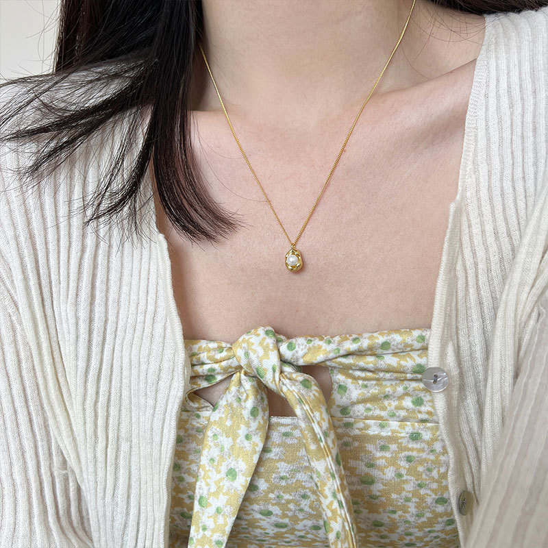 Fashion Irregular Silver Plating Inlay Pearl Pendant Necklace 1 Piece