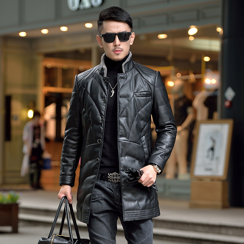 1824 Haining New Leather Down Jacket White Duck Down Liner Wool Collar Leather Coat