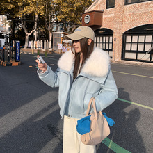 欧美新品大毛领棉服女短款仿羊皮时尚气质小个子新款冬季棉衣外套