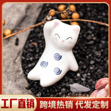跨境陶瓷工艺品招财猫摆件筷子托日本筷子架动物小猫咪摆件批发