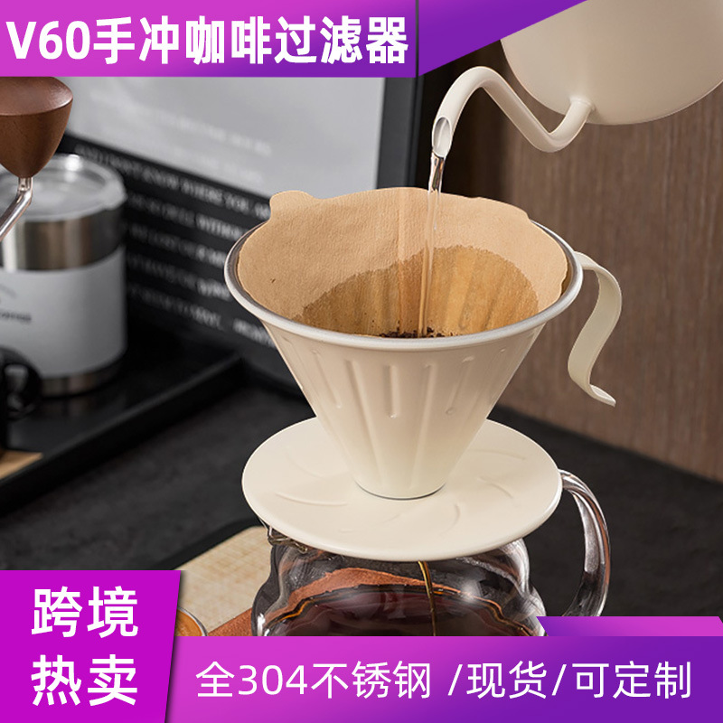 不锈钢过滤器米白色咖啡漏斗304手冲壶咖啡套装配件