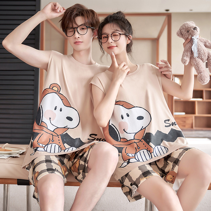 Summer Sleeveless Couple Pajamas Women Cool Modal Cotton Summer Home Clothes Men's Cartoon Vest Shorts suit