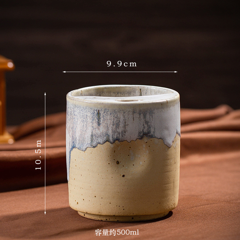 窑变复古咖啡杯水杯创意陶瓷直筒杯大容量吸管杯跨境粗陶马克杯子|undefined