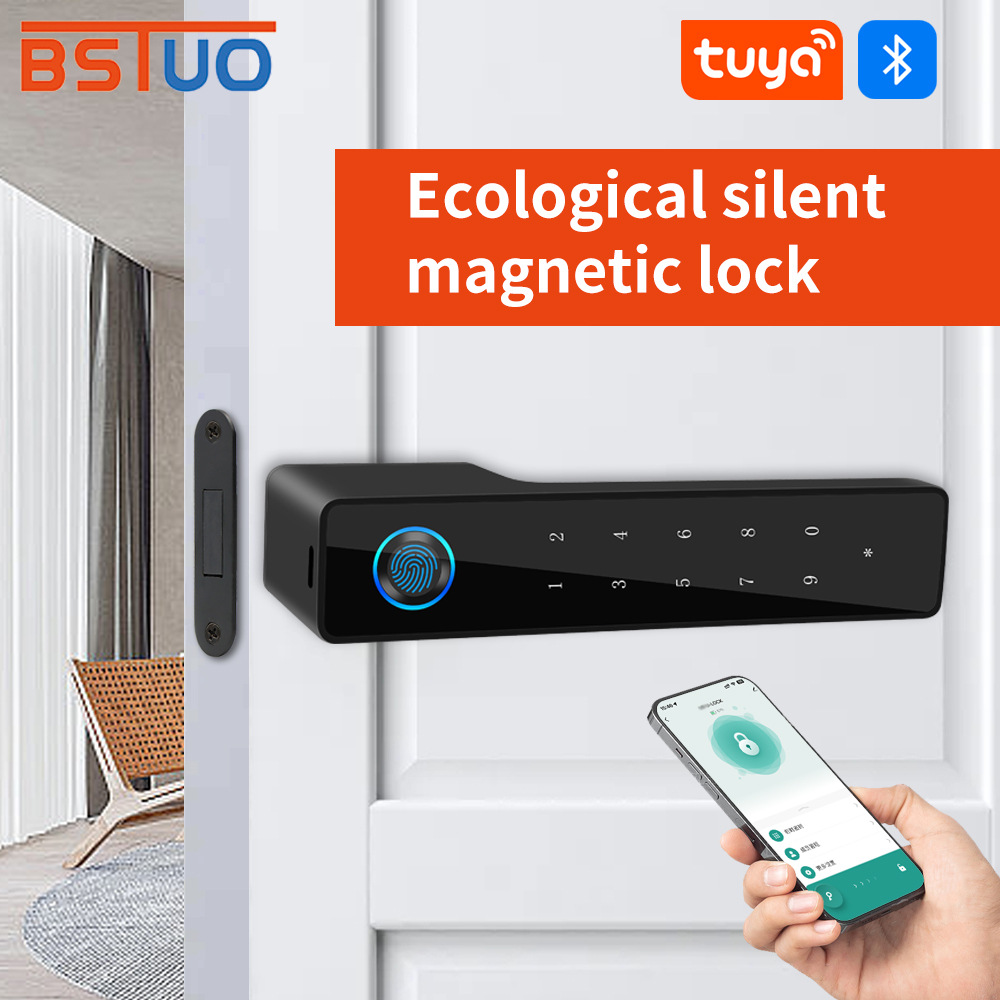 涂鸦极简指纹锁磁吸密码木门锁隐形门室卧室把手锁静音生态公寓锁