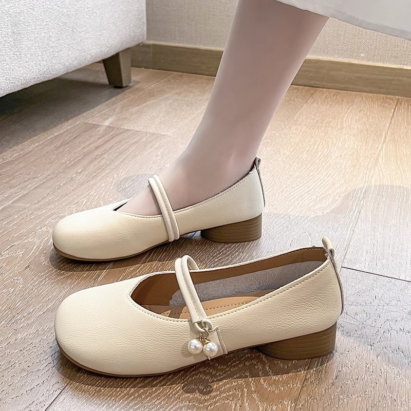 Zapatos de sola sola plana para mujeres 2024 nuevos zapatos de verano zapatos de abuela con falda de perlas de suela suave zapatos de embarazo Mary Pearl