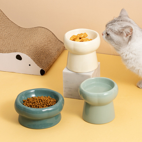 Ceramic cat bowl with high legs to protect cervical vertebrae, cat food bowl, cat and dog basin, drinking bowl, pet snacks, ceramic bowl wholesale