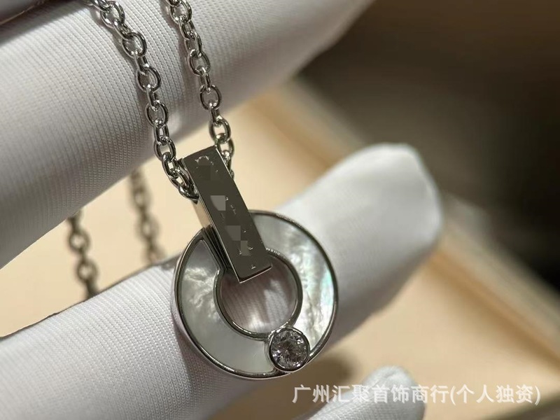 宝家V金铜钱项链镂空圆环满钻贝母圆形吊坠ins风简约高版本锁骨链|undefined