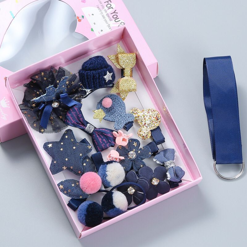 Korean style children's Princess girls' headdress 18-piece hairpin hair accessories headdress baby soft box gift box suit hair ring batch